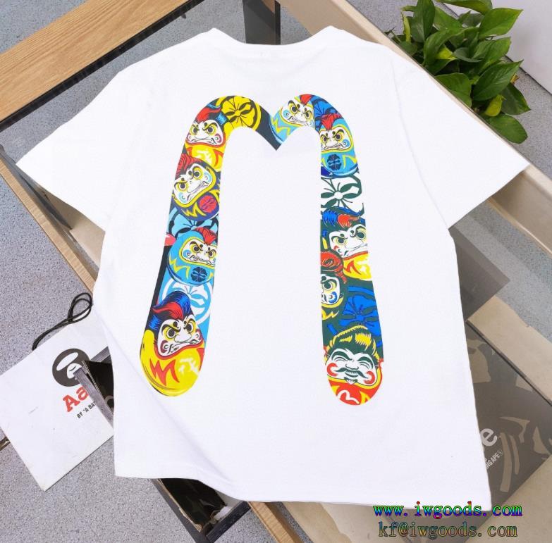 ペアルック★ブランド コピー 安心着まわし抜群カラーシンプルなデザインEVISUクルーネック半袖Tシャツ