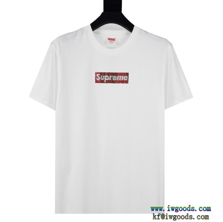 偽物 ブランド ショップ半袖tシャツSUPREME大絶賛春らしく爽やかな印象 Supreme Swarovski Box Logo Tee
