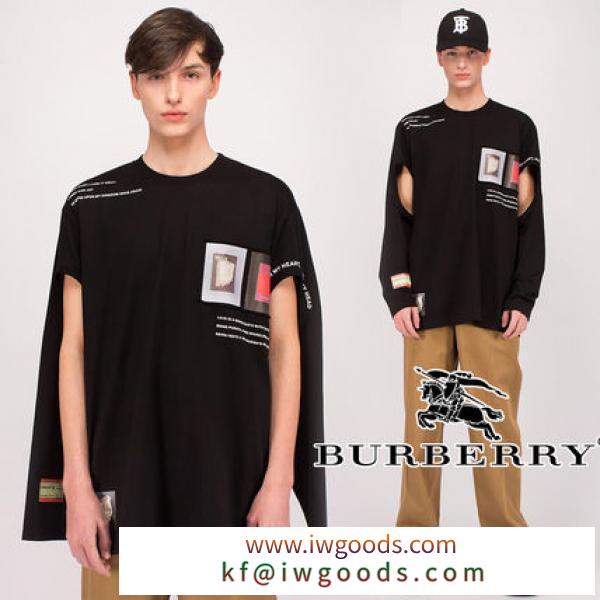 BURBERRY コピー商品 通販 カットアウト長袖 モンタージュプリント Tシャツ Black iwgoods.com:in5nff