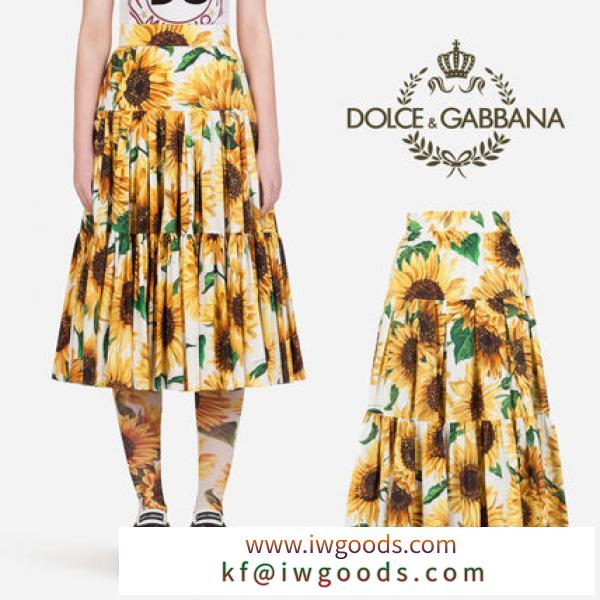【Dolce&Gabbana ブランド コピー】新作★ロンゲットスカート ポプリン ヒマワリ iwgoods.com:o6ejkm