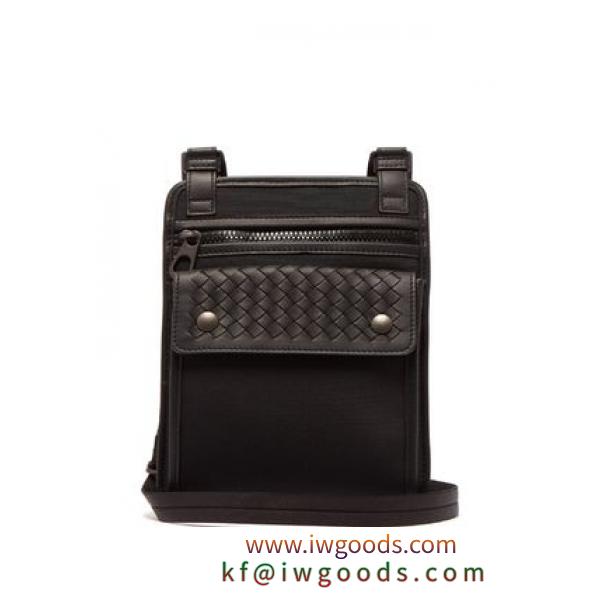 Intrecciato-woven leather and canvas bag ショルダーバッグ iwgoods.com:asp4mv