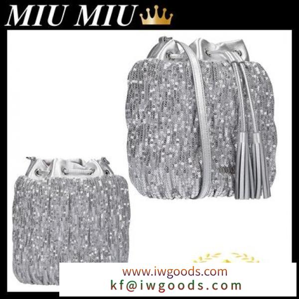 MIU MIU SEQUINNED BUCKET BAG WITH LEATHER DETAILS iwgoods.com:qv1ozm