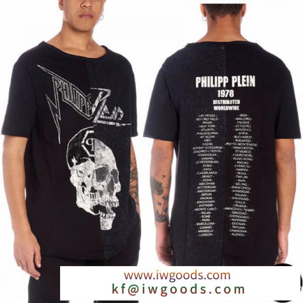 関税込PHILIPP PLEIN 偽物 ブランド 販売 SKULL クリスタル&プリント切替Tシャツ iwgoods.com:bi63sc