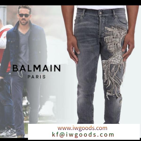 【BALMAIN スーパーコピー】ブラック刺繍入りスリムフィットジーンズ iwgoods.com:4qod3s