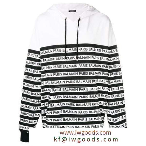 【関税負担】 BALMAIN スーパーコピー Striped logo hoodie iwgoods.com:pdi0a5