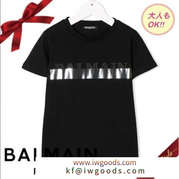 【大人もOK】BALMAIN 偽ブランド キッズ シルバーストライプ ロゴ Tシャツ iwgoods.com:reh545