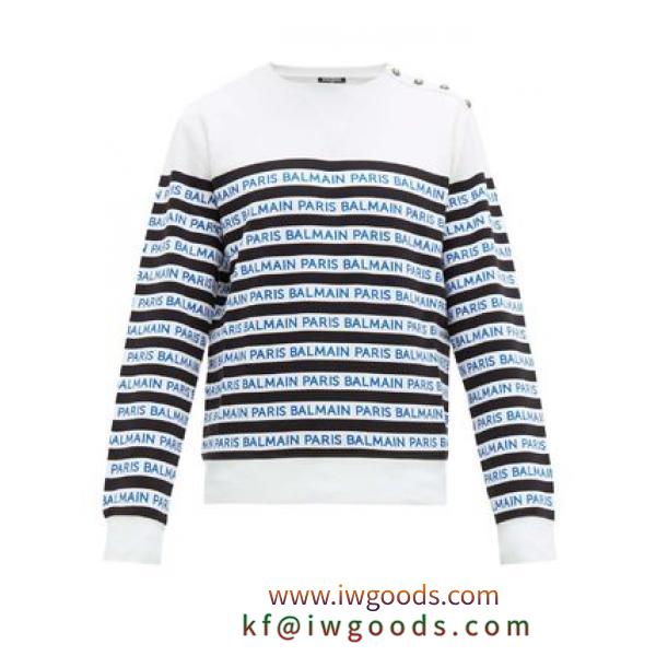 【新作】BALMAIN ブランドコピー商品 ロゴ ボーダー ロングスリーブ Tシャツ iwgoods.com:qw1ryx