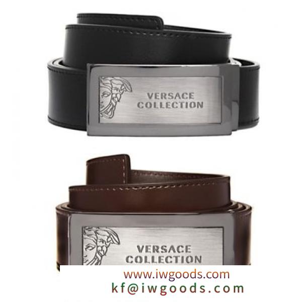 関税込☆VERSACE ブランドコピー Collection☆Logo Brushed Plaque Leather Belt iwgoods.com:5hebmh