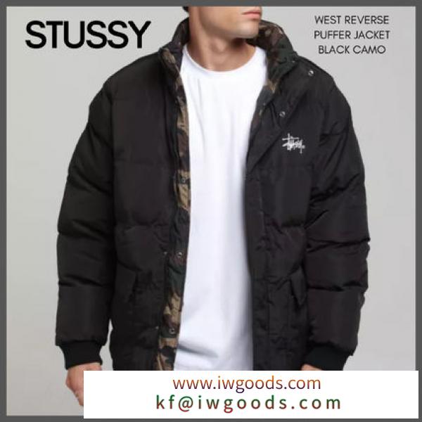 【STUSSY スーパーコピー】 リバーシブルパフジャケット（ブラック/カモ） iwgoods.com:rzodu4