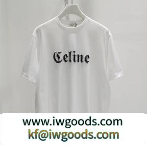 夏仕様の半袖 CELINE セリーヌロゴ Tシャツ スーパーコピー 男女兼用 丸首ネックデザイン 幅広い着こなし iwgoods.com 1L9fea