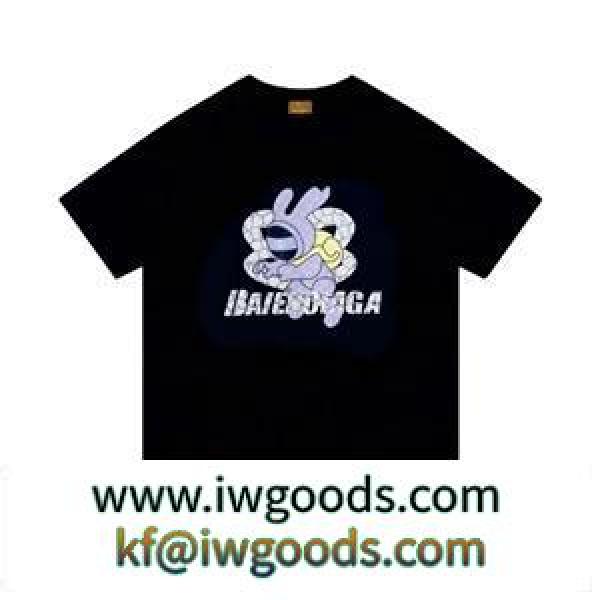 BALENCIAGAコピー 半袖Tシャツ バレンシアガ x グ○チ 可愛いウサギをプリント ユニセックスデザイン iwgoods.com 9LDmSD