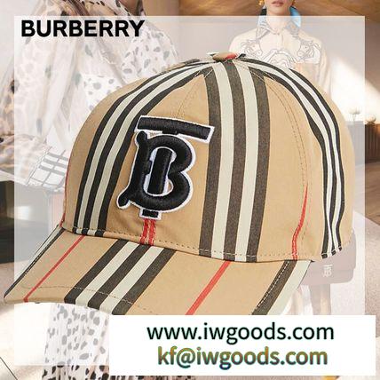 BURBERRY 激安スーパーコピー ユニセックス ストライプロゴ キャップ ブラウン 帽子 iwgoods.com:n049ut-3