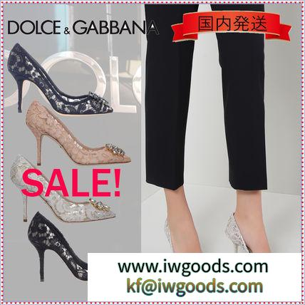 国内発送 Dolce & Gabbana 偽物 ブランド 販売 レース クリスタル付きパンプス iwgoods.com:hzji2h-3