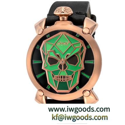 ガガミラノ ブランドコピー 時計 腕時計 MANUALE 48MM スカル ブラック/グリーン iwgoods.com:ocos0h-3