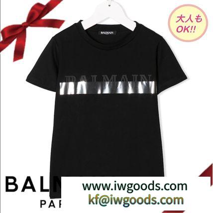 【大人もOK】BALMAIN 偽ブランド キッズ シルバーストライプ ロゴ Tシャツ iwgoods.com:reh545-3