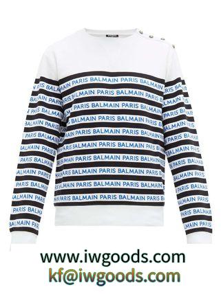 【新作】BALMAIN ブランドコピー商品 ロゴ ボーダー ロングスリーブ Tシャツ iwgoods.com:qw1ryx-3