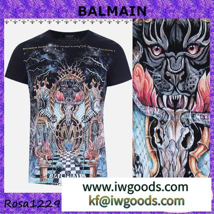 ☆BALMAIN ブランド コピーブラックグラフィックプリントジャージーTシャツ☆ iwgoods.com:x2twmz-3