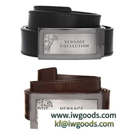 関税込☆VERSACE ブランドコピー Collection☆Logo Brushed Plaque Leather Belt iwgoods.com:5hebmh-3