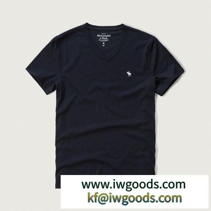 即発可!Abercrombieアバクロ ムース刺繍 Vネック Tシャツ / Navy iwgoods.com:555oug-3