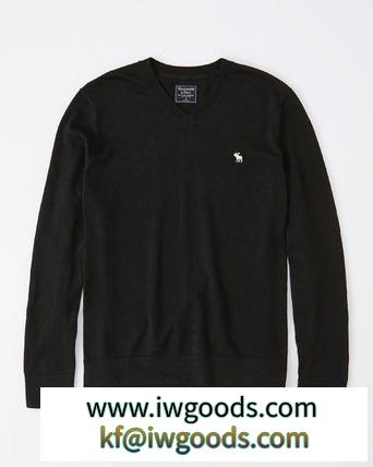 即発可! アバクロA&Ｆ　ムース刺繍 Vネックセーター/Black iwgoods.com:q8wtqh-3