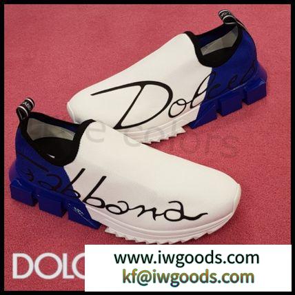 DOLCE&Gabbana ブランドコピー ドルガバ 19AW Sorrento ロゴ スリッポン *青&白 iwgoods.com:igo5vw-3