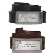 関税込☆VERSACE ブランドコピー Collection☆Logo Brushed Plaque Leather Belt iwgoods.com:5hebmh-1