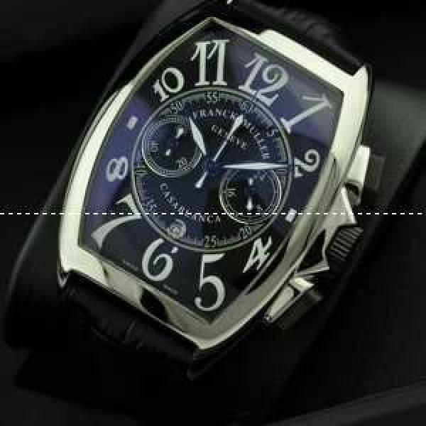 メードインジャパンクオーツ 5針クロノグラフ 日付表示 FRANCK MULLER フランクミュラー メンズ腕時計 青文字盤 レザー
