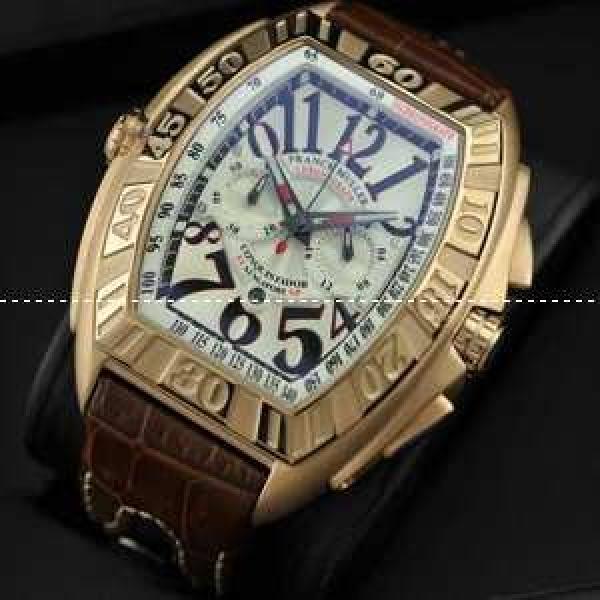 大活躍FRANCK MULLER  フランクミュラー メンズ腕時計 メードインジャパンクオーツ 5針 日付表示 夜光効果 ゴールド レザー