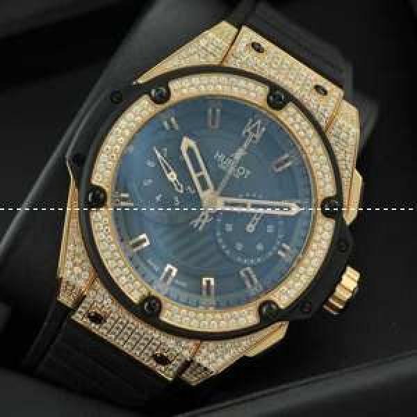 スイスムーブメンノ7750 Hublot ウブロ メンズ腕時計 自動巻き 5針 ダイヤベゼル 日付表示  45MM ラバー ゴールド