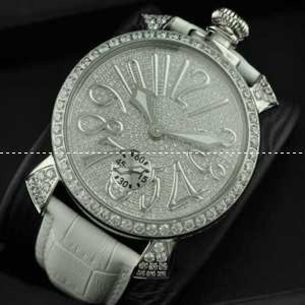 ガガミラノ腕時計[GaGaMILANO時計]  ダイヤ文字盤ベゼル 銀インデックス 手巻 レザー