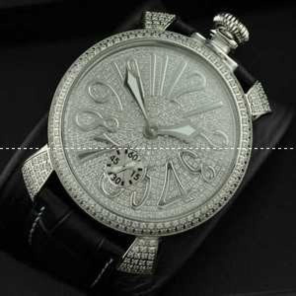 ガガミラノ腕時計[GaGaMILANO時計]  ダイヤ文字盤ベゼル 銀インデックス 手巻 レザー