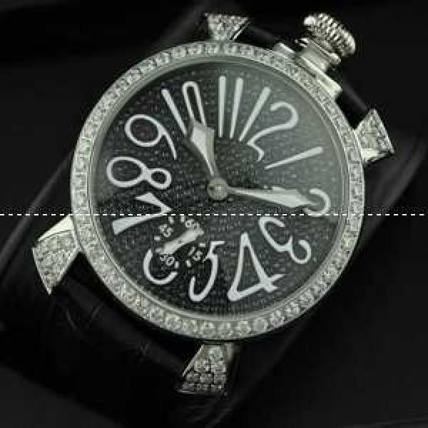 ガガミラノ腕時計[GaGaMILANO時計]  ダイヤベゼル 白インデックス 手巻 レザー