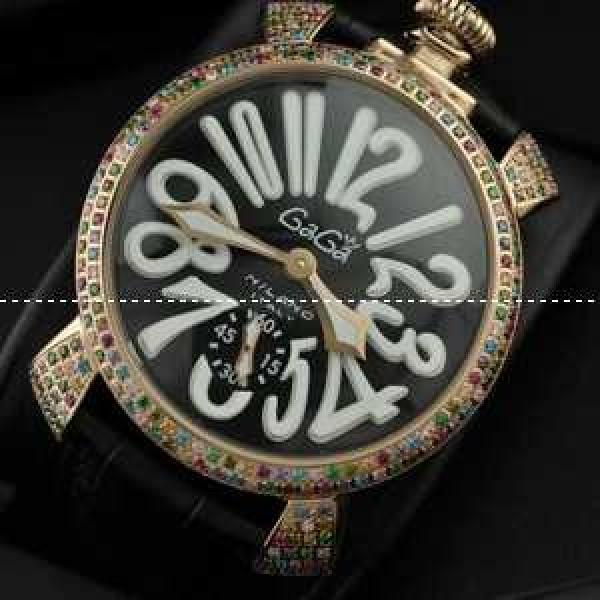 GaGaMILANO ガガミラノ腕時計 2針 機械式（手巻き）/夜光効果 ダイヤベゼル ブラック ベルト