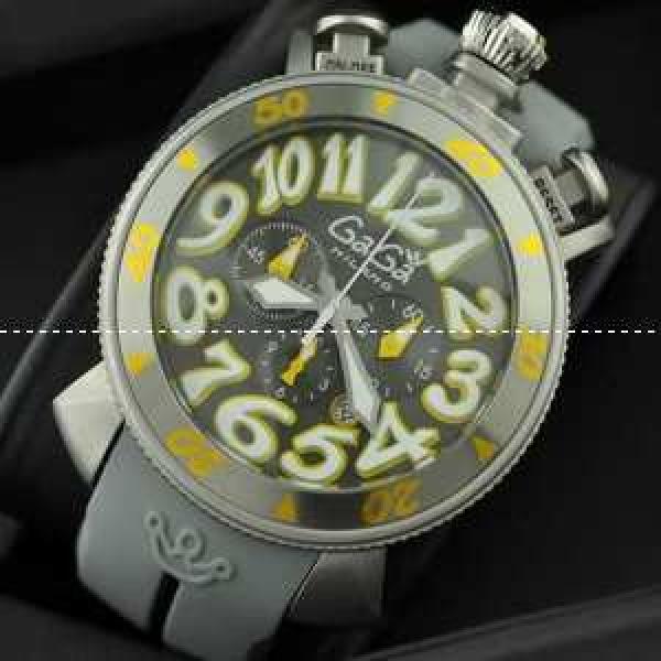 ガガミラノ腕時計 GaGaMILANO メードインジャパンクオーツ　6針 グレー ケース イエロー インデックス
