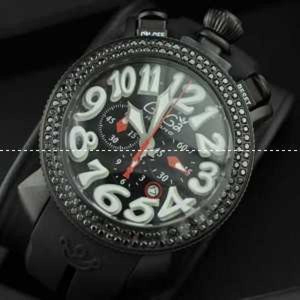 ガガミラノ腕時計 GaGaMILANO メードインジャパンクオーツ ブラック ケース ホワイト インデックス  6針クロノグラフ ケース ステンレス ダイヤベゼル