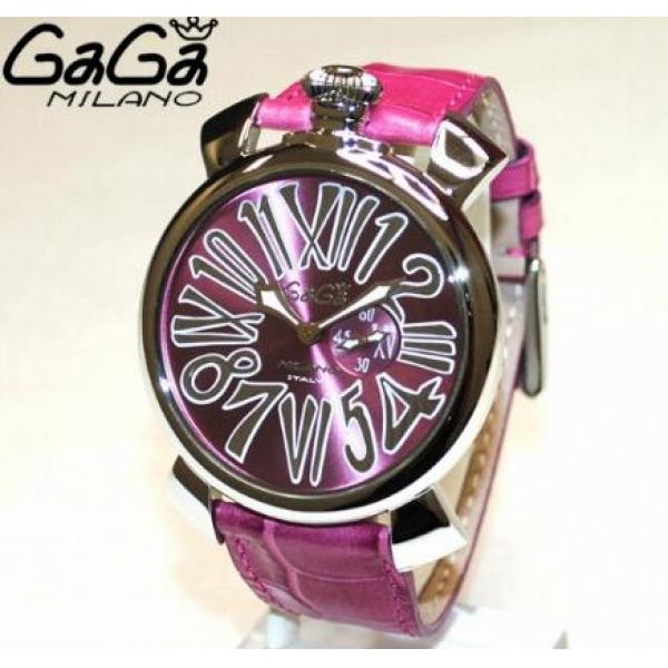 2021新発ガガミラノ腕時計コピー MANUALE スリム 46mm ピンク レザー