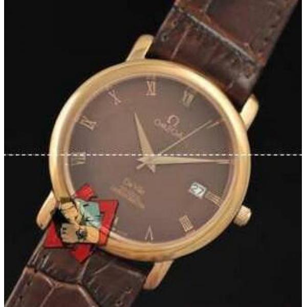 人気シリーズオメガOMEGAデ・ビル  コーアクシャル自動巻き腕時計　アリゲーター革ベルト 　ブラウン