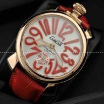 ガガミラノ腕時計 GaGaMILANO ホワイト文字盤　赤インデックス 手巻 レザー