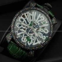 GaGaMILANO ガガミラノ腕時計 2針 機械式（手巻き）/夜光効果 グリーン レザー ダイヤベゼル