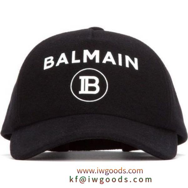BALMAIN 偽物 ブランド 販売▽至高 BLACK ウール BLEND BASEBALL CAP iwgoods.com:h2z6pm