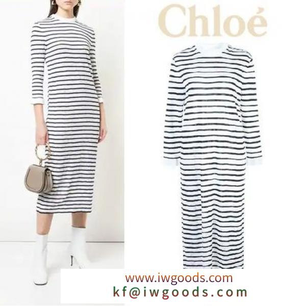 【国内発送】CHLOE 激安スーパーコピー ボーダー 七分袖 クロシェ ロングワンピース iwgoods.com:ubij3s