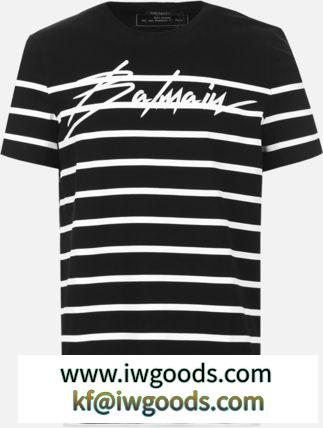 【BALMAIN ブランド コピー】BALMAIN ブランド コピー SIGNATURE PRINT STRIPED JERSEY T-SHIRT iwgoods.com:2apzi9-3