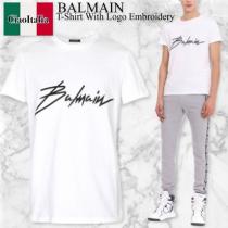 BALMAIN 偽ブランド t-shirt with logo embroidery...