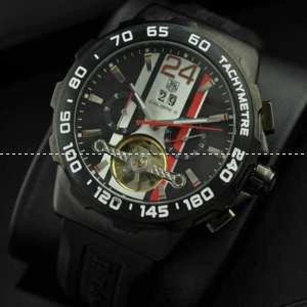 自動巻き 5針クロノグラフ Tourbillon タグホイヤー【TAG HEUER】 メンズ腕時計 日付表示 ラバー 46.00mm