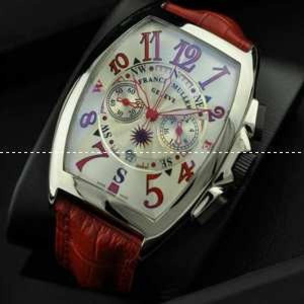 メードインジャパンクオーツ 5針クロノグラフ 日付表示 FRANCK MULLER フランクミュラー メンズ腕時計 レザー レッド