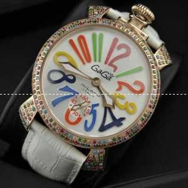 GaGaMILANO ガガミラノ腕時計 2針 機械式（手巻き）/夜光効果 ダイヤベゼル ホワイト ベルト