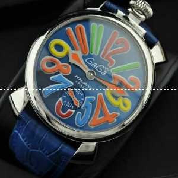GaGaMILANO ガガ時計 日本産クオーツ ブルー ベルト マルチカラーインデックス 2針 機械式（手巻き）/夜光効果