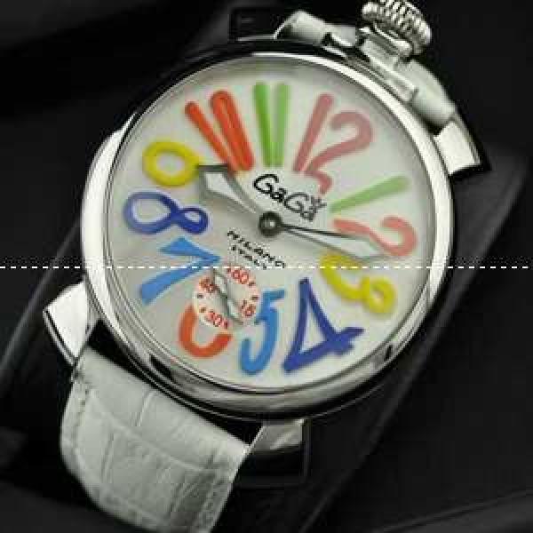 GaGaMILANO ガガミラノ腕時計 ブルー ベルト 2針 機械式（手巻き）/夜光効果 ホワイト ベルト